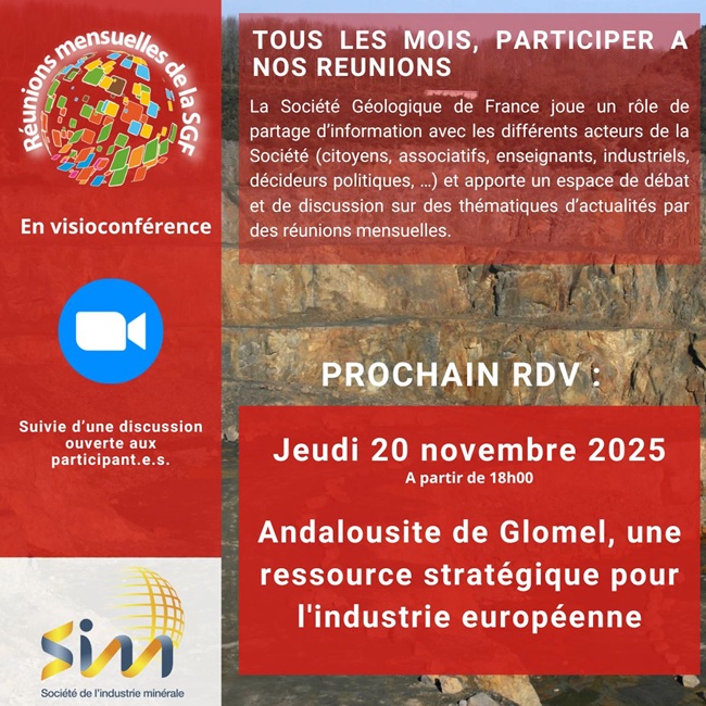 Andalousite de Glomel, une ressource stratégique pour l\'industrie européenne - Réunion mensuelle de la SGF