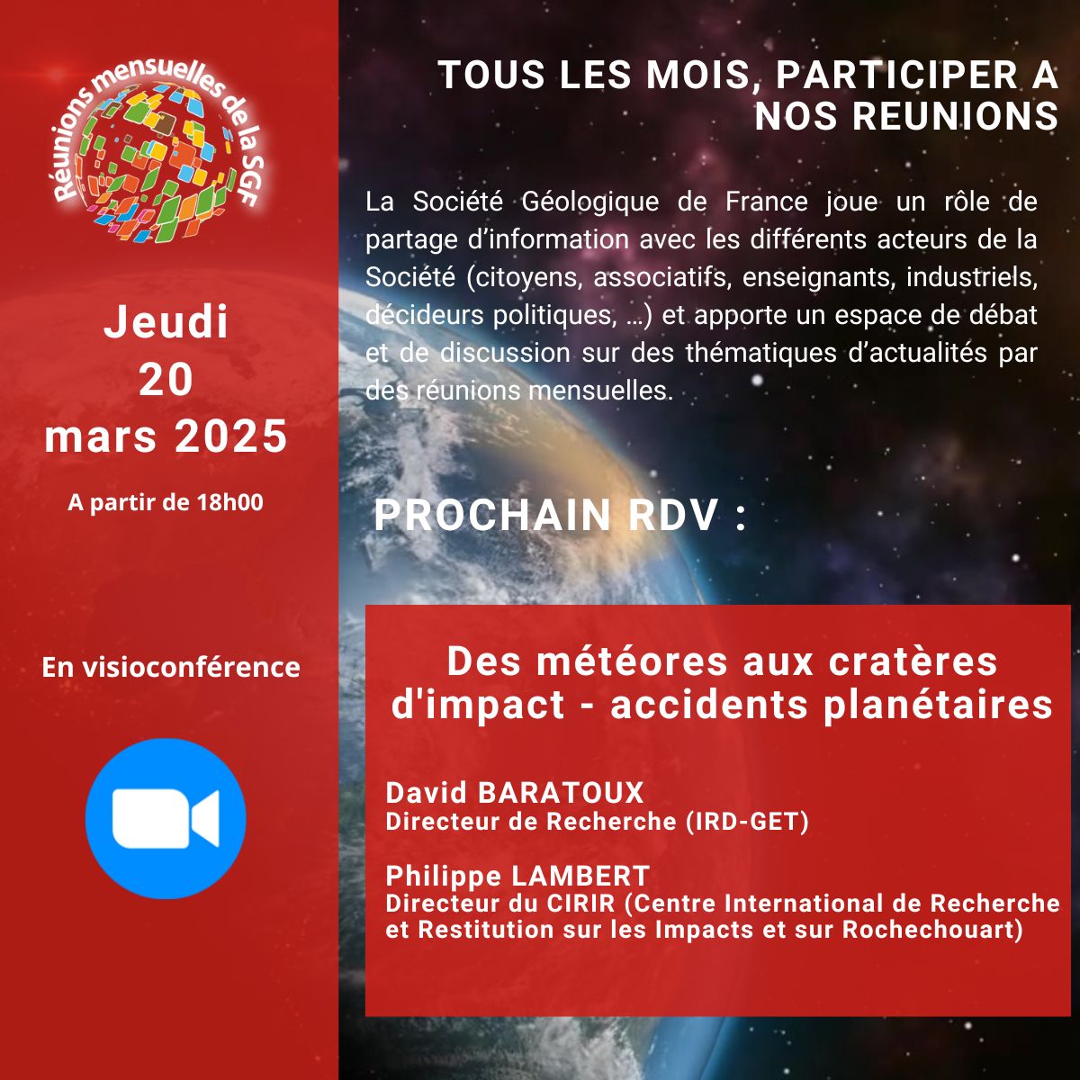Des météores aux cratères d\'impact - accidents planétaires - Réunion mensuelle de la SGF